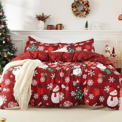 Christmas Snowman Soft Duvet Cover and Pillow Shams Set, Bedding Set