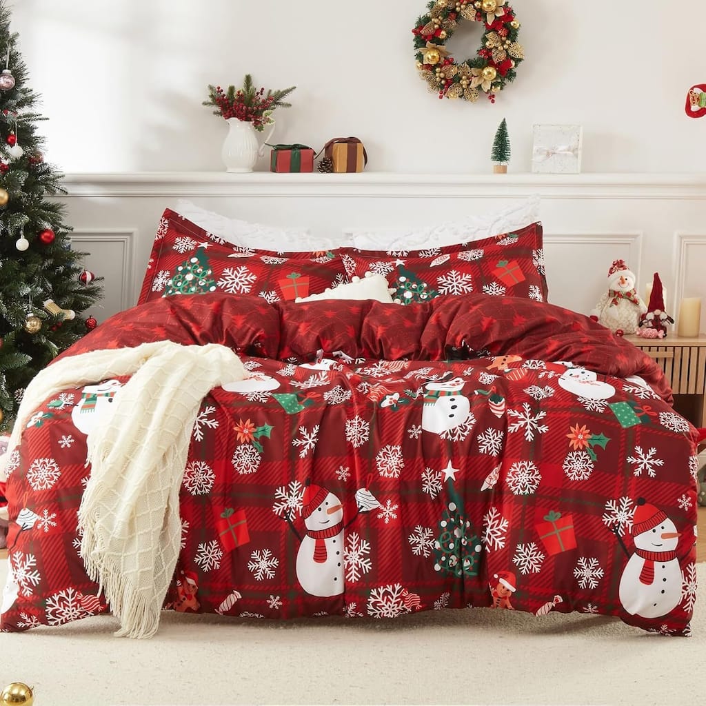 Christmas Snowman Soft Duvet Cover and Pillow Shams Set, Bedding Set