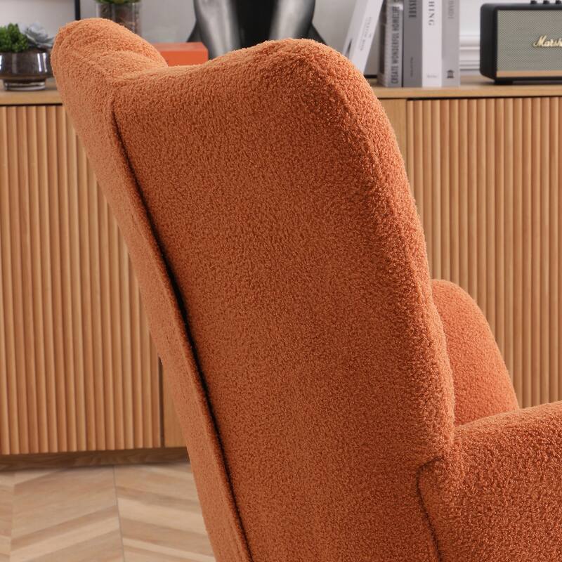 Teddy Upholstered Rocking Chair with High Backrest - Orange