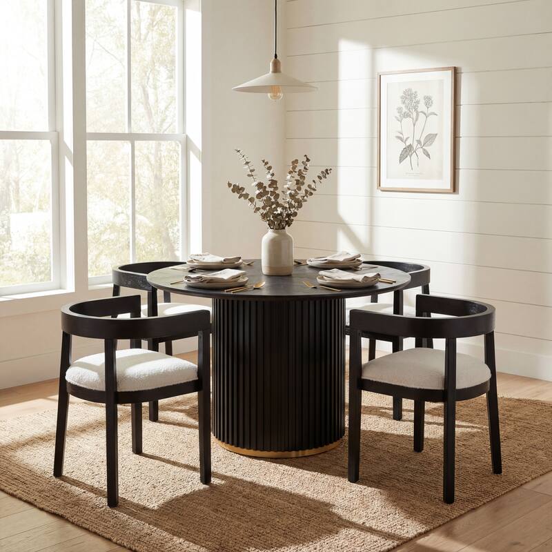 Christopher Knight Home - Aurelia Modern 5 Piece Upholstered Wooden Dining Set with Fabric Chairs - 4 chairs + 1 table - Beige+Black