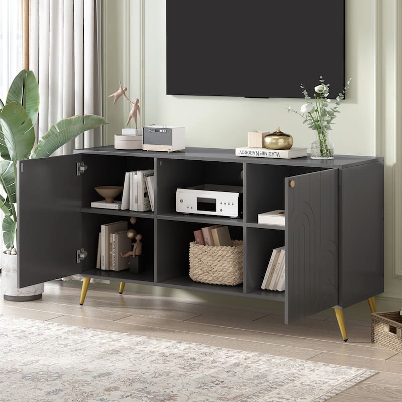 Tv Stand For Tvs Up To 55 Inches,Entertainment Center Media Console,Adjustable Shelf,Metal Legs,Handles And Anti-Tip Device