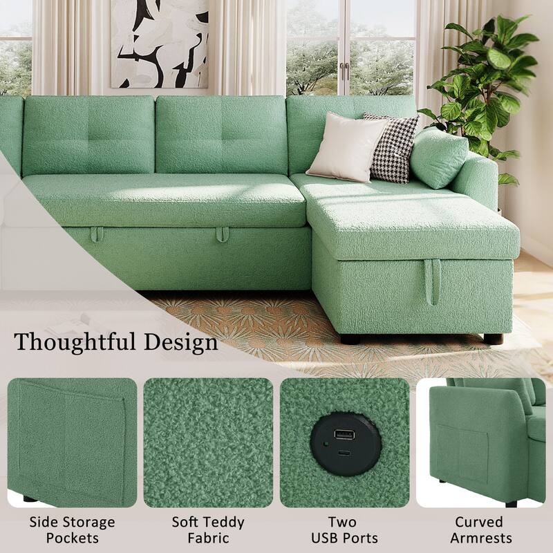 Oversized U-shaped Sectional Sofa with USB Ports, Dual Storage Chaise Lounges Sofa with Pull-out Bed Convertible Sleeper Sofa