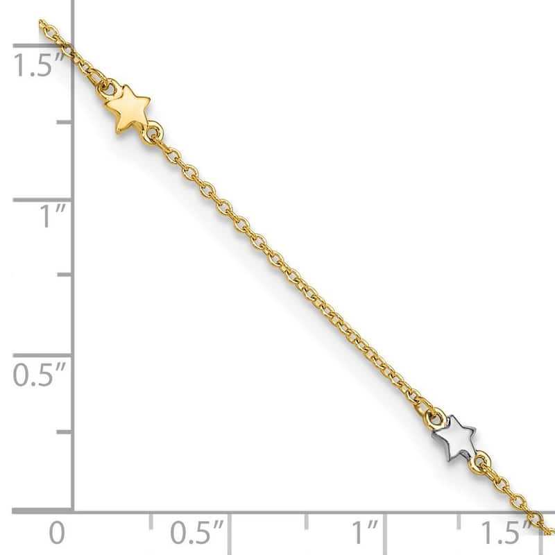 14k Two tone Gold 10+1" Polished 4mm Star Anklet (Spring-ring)