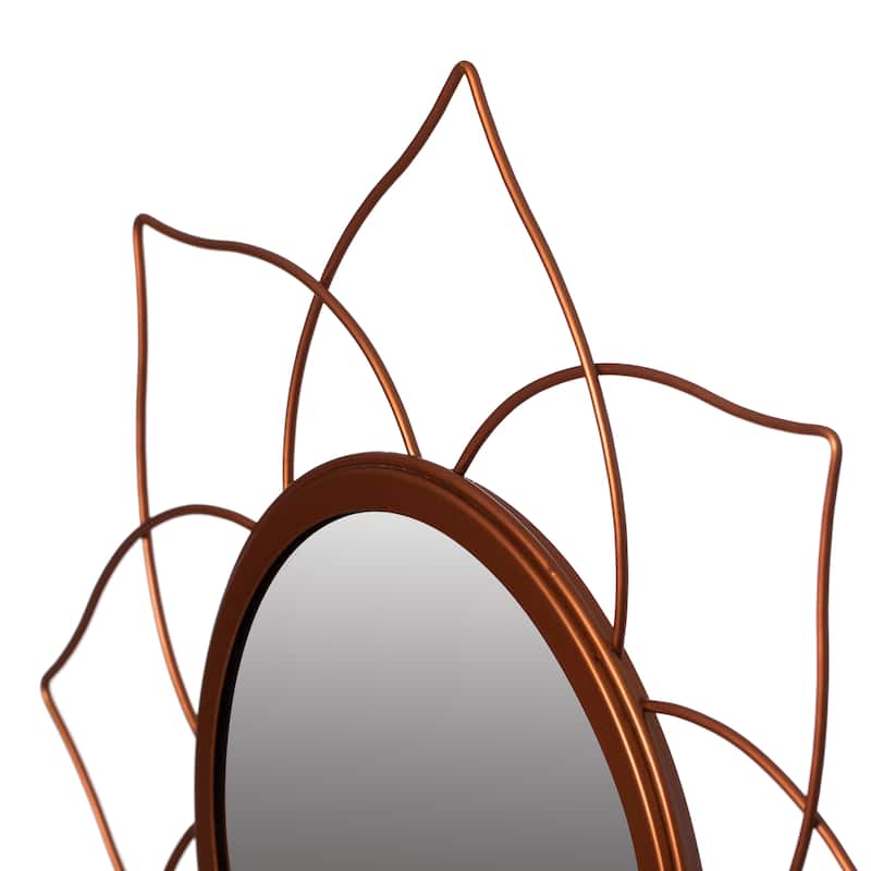 Uniquewise Decorative 12.25-inch Flower Shape Rose Gold Metal Frame Mirror - Perfect for Living Room, Bedroom, Bathroom Vanity