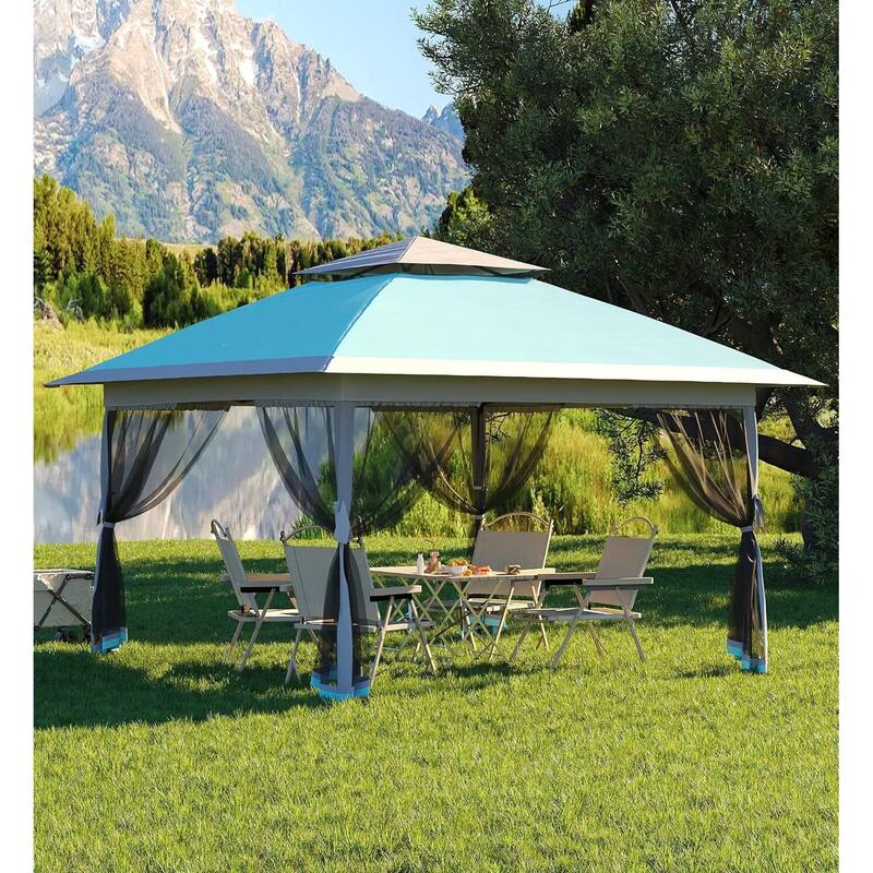 13X13 FT Patio Pop Up Canopy, Portable Folding Shed for Camping Party Wedding - 13x13 FT - Blue