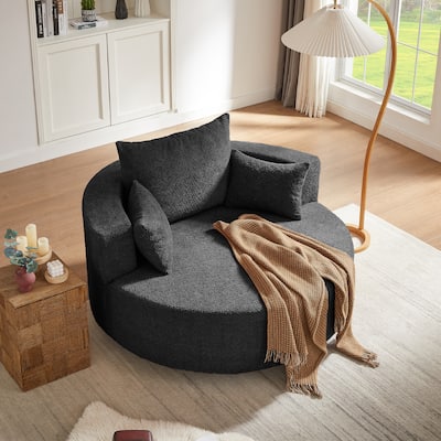 Roomfitters Swivel Barrel Chair with 3 Removable Pillows, Round Accent Chair for Living Room, Bedroom or Office, Black