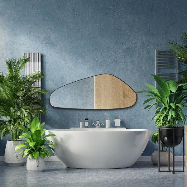 BED & BATH BEYOND ウォールミラー 　鏡　ミラー　46x56 Round Wavy Bathroom Mirror Deep Frame Decorative Mirror Wall