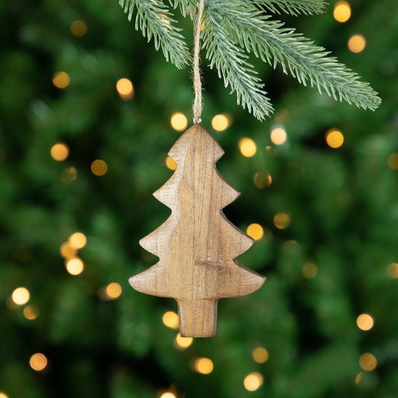 Set of 2 Tree and Star Wooden Christmas Ornaments 5"