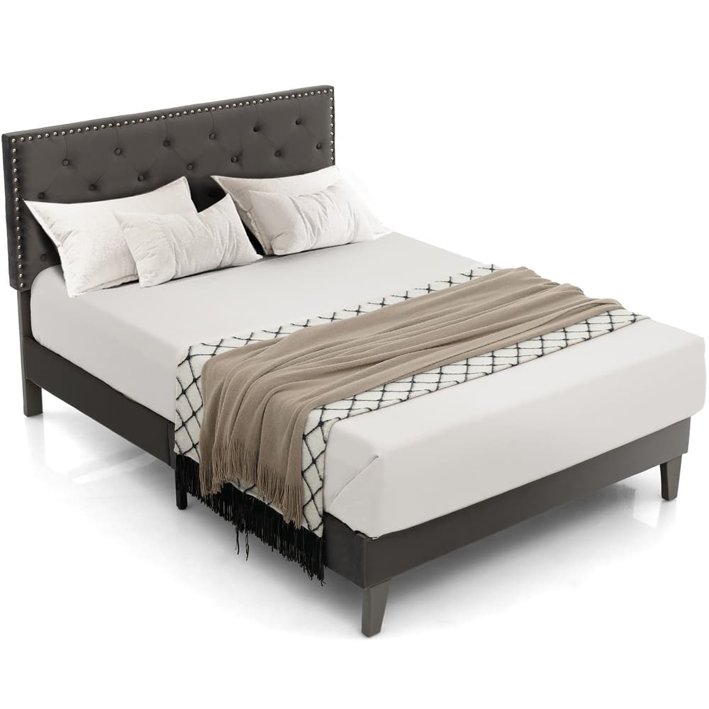 Costway Bed Frame Upholstered Platform Bed with Tufted Headboard
