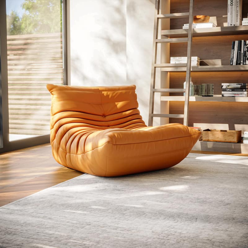 Furgle Microfiber Leather Sofa Ergonomic Design Lazy Floor Sofa - Microfiber Leather Orange 