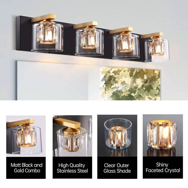 Kolt Black & Gold Traditional 4-Light Bathroom Vanity Light