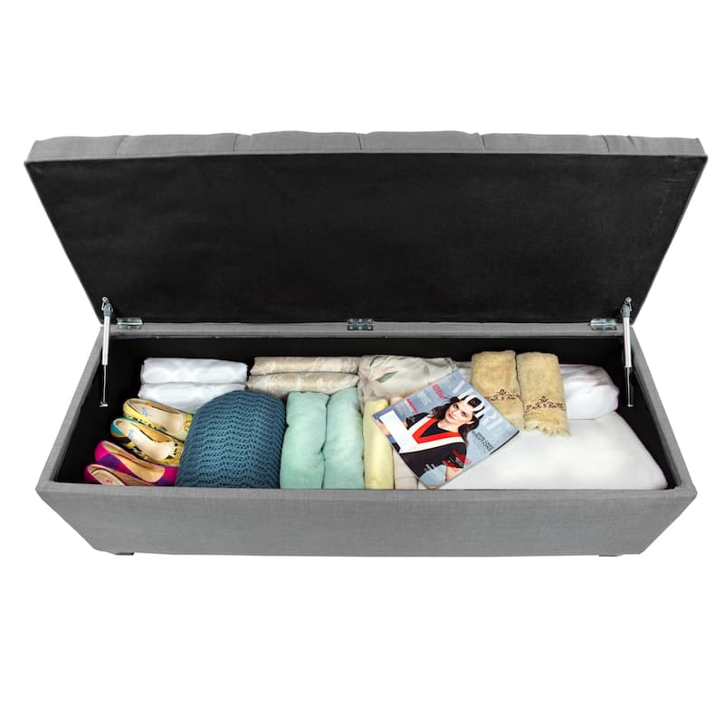 Sole Secret Diamond-tufted Linen Storage Bench - GREY