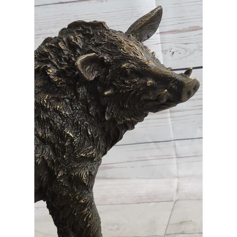Wild Boar Hog Pig Bronze Sculpture Statue Figure Wildlife Art Decor Marble Base