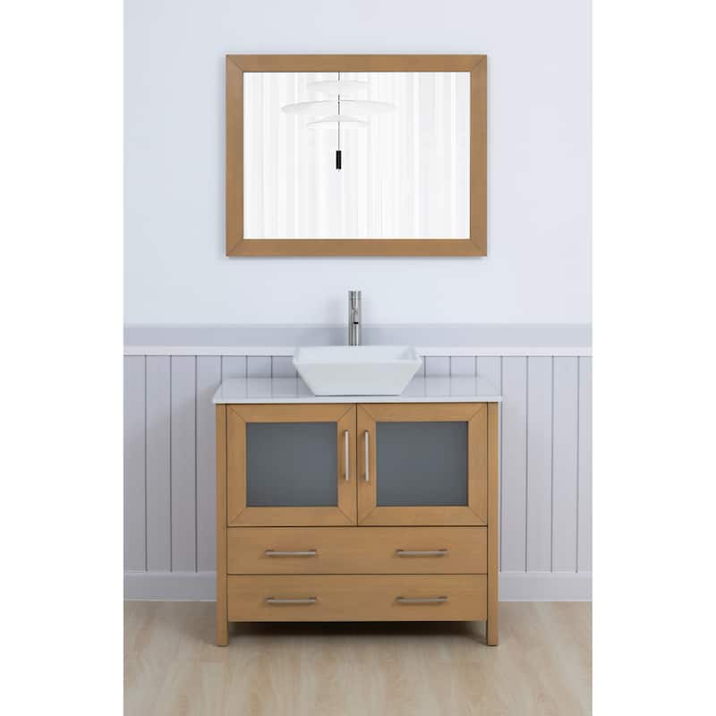 Vanity Art 36" Single Sink Bathroom Vanity Set with Engineered Marble Top Free Mirror - 36 x 18.5 x 36 Inches