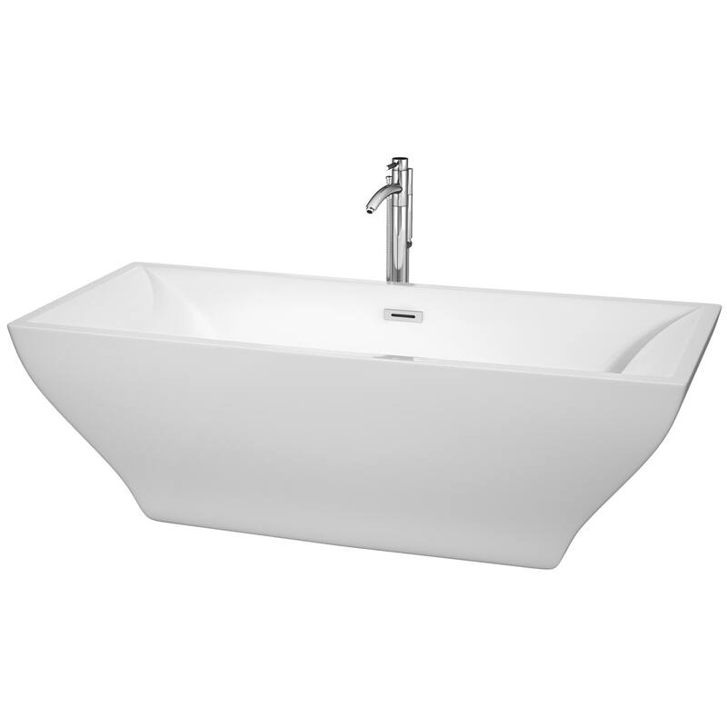 Wyndham Collection Maryam 70-3/4" Freestanding Soaking Tub with Tub - White / Polished Chrome Trim