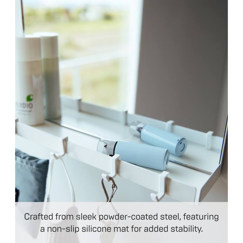 Yamazaki Home Magnetic Mirror with Storage Rack, Glass, Holds 5.5 lbs - L 2.64 x W 11.81 x H 10.24 inches
