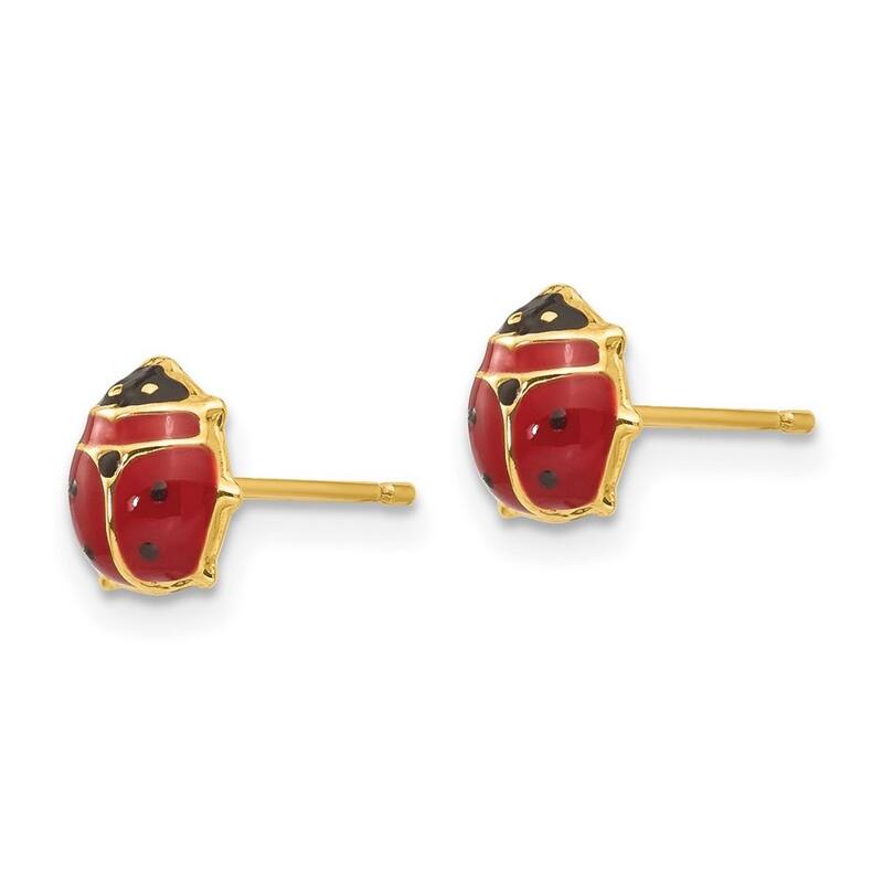 Curata 14k Yellow Gold Enameled Ladybug Post Stud Earrings - 5.5x6mm