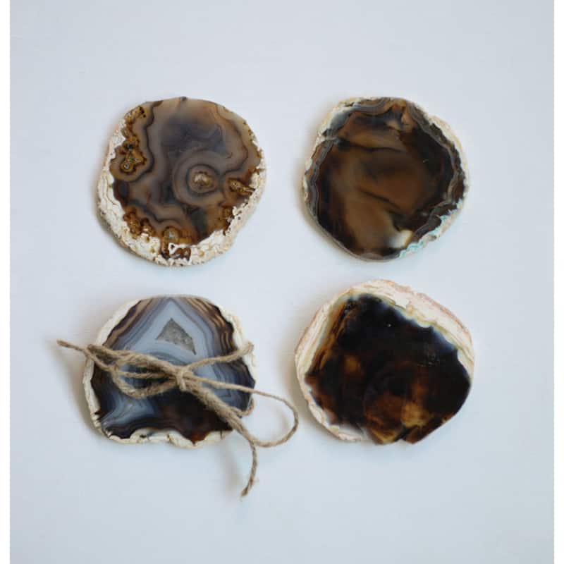 Brown Agate Coaster Set - 4.0"L x 4.0"W x 0.3"H