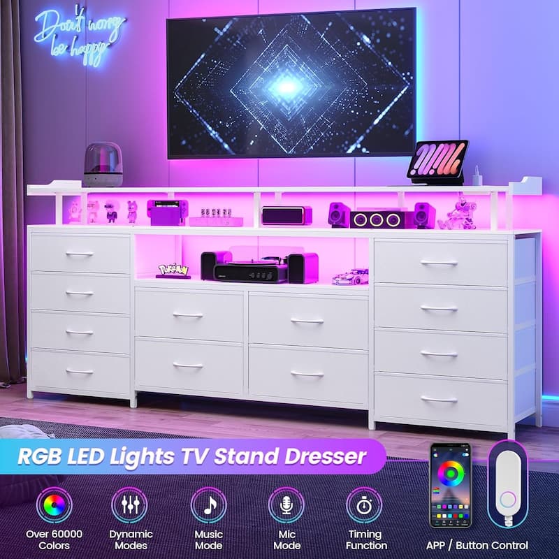 TV Stand 65 70 Inches TV LED Lights Power Outlets Storage Drawers