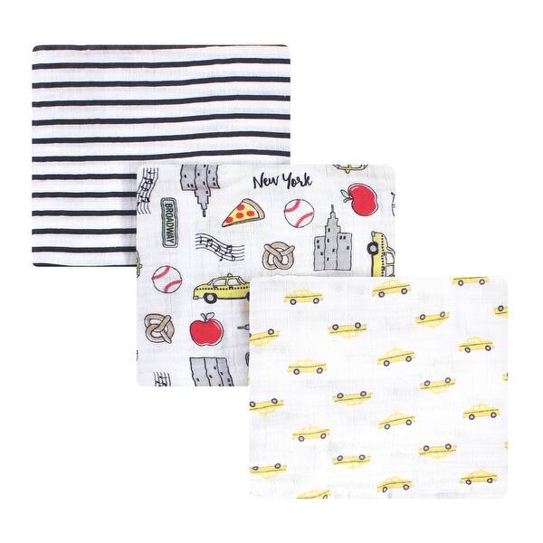 slide 1 of 1, Hudson Baby Infant Boy Cotton Muslin Swaddle Blankets, Nyc, One Size - Nyc - 3-Pack 3-Pack - Nyc