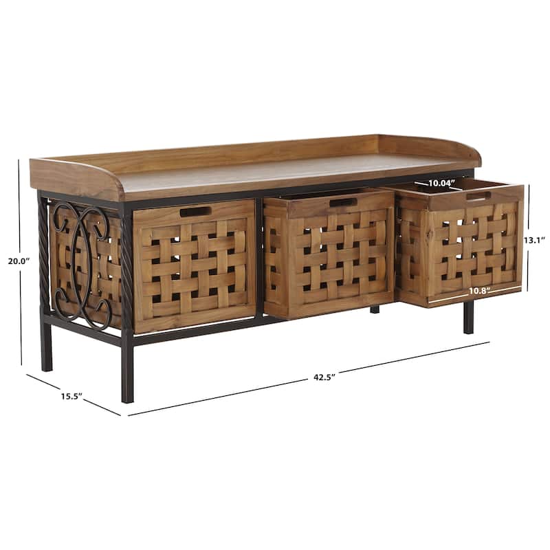 SAFAVIEH Toshie Honey Oak Storage Bench - 42.5" x 15.5" x 20" - 43Wx16Dx20H