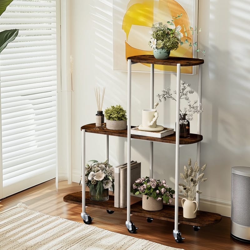 Corner Plant Stand Indoor 3 Tiered Plant Shelf Flower Stand with Wheels for Living Room Patio Balcony Garden