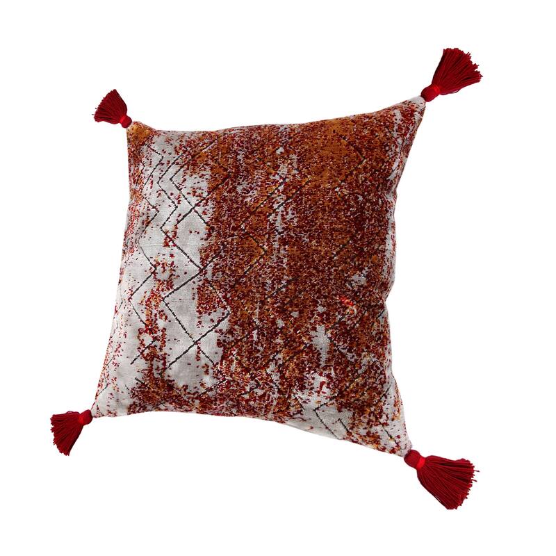 Sevita Red and Silver Traditional Textured Embers Throw Pillow