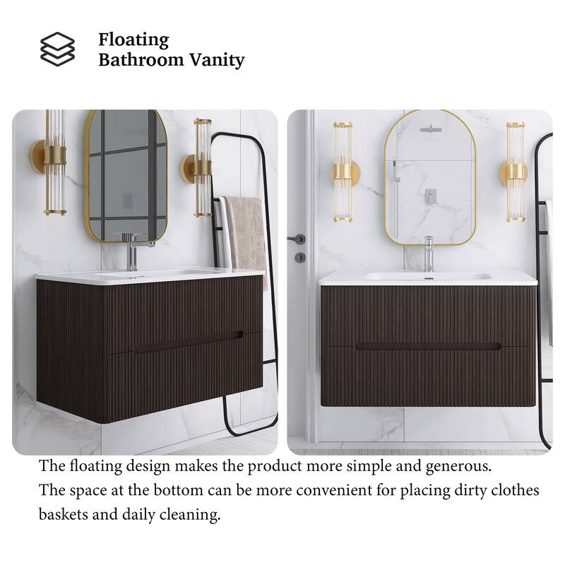 Floating Bathroom Vanity Integrated White Ceramic Sink