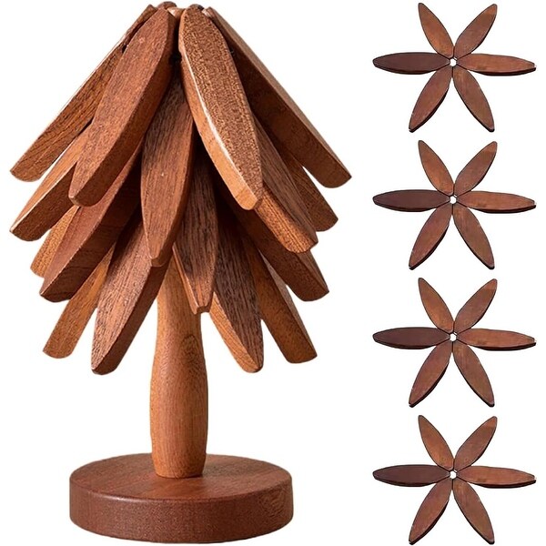 Wooden Trivets for Hot Dishes, Set of 4 Natural Foldable Walnut