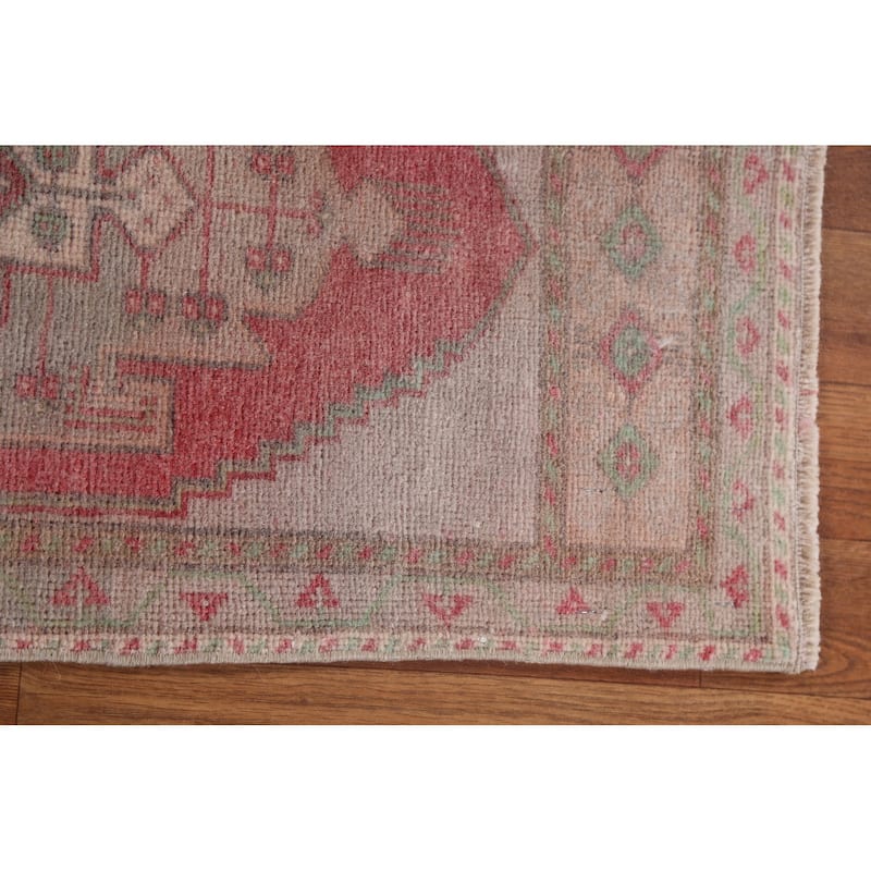 Vintage Geometric Oushak Turkish Oriental Wool Rug Hand-knotted Carpet - 1'6" x 3'3"