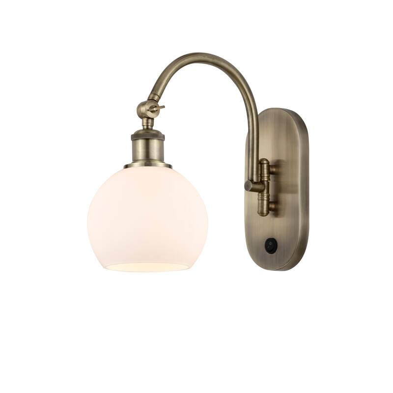 Innovations Lighting 518-1W-12-6 Athens Sconce Athens 12" Tall Wall - Antique Brass / Matte White
