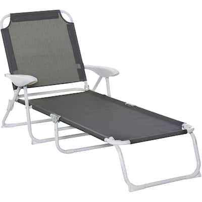 Folding Chaise Lounge, Outdoor Sun Tanning Chair, 4-Position Reclining Back, Armrests