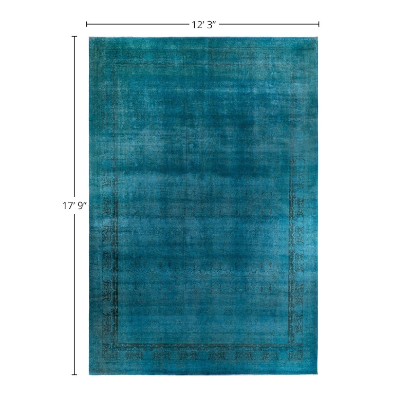 Overdyed, One-of-a-Kind Hand-Knotted Area Rug - Blue - 12' 3" x 17' 9"