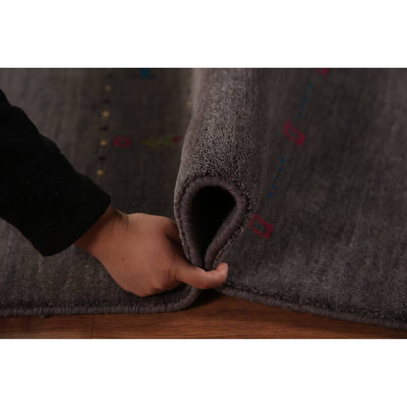 Tribal Charcoal Gabbeh Oriental Rug Handmade Wool Carpet - 4'8"x 6'7"