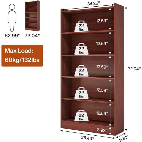dimension image slide 7 of 8, 6-Tier Open Bookcase, 72 inches Large Tall Bookshelf