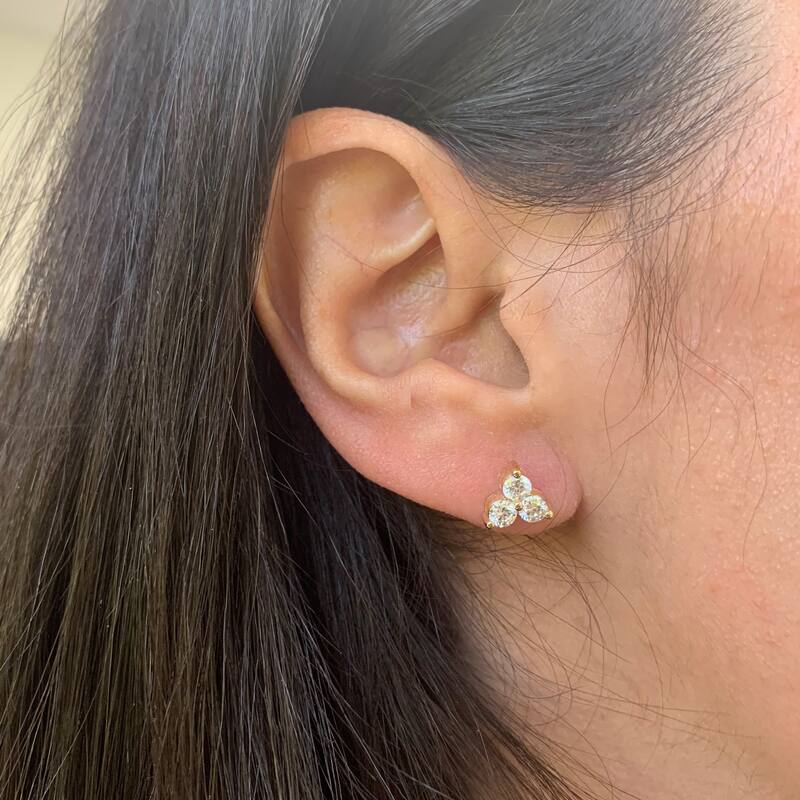 Joelle Collection Diamond 3-Stone Cluster Earrings 14K Yellow Gold 1 CT TDW