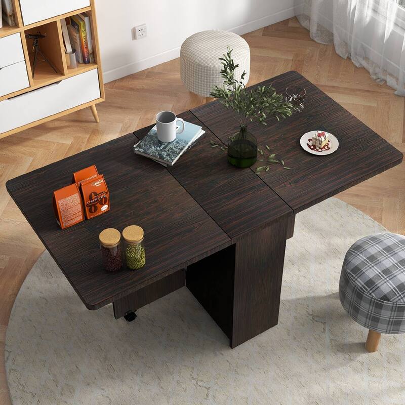 Folding Dining Table with 2 Tier Storage Rack, Space Saving