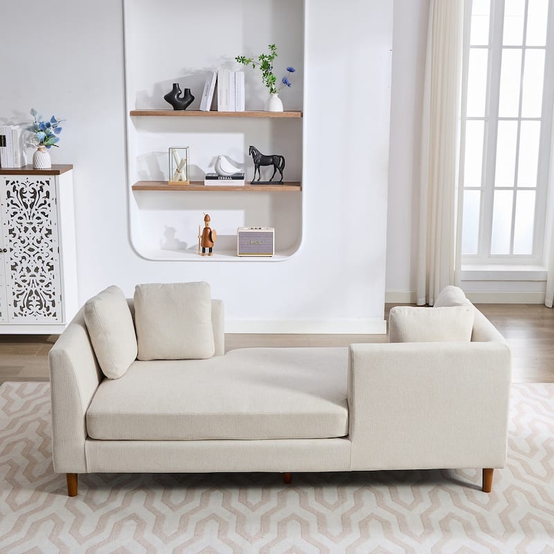 77.95"W Modern Double-Sided Upholstered Chaise Lounge, Sleeper Sofa Couch With 4 Throw Pillows, Daybed with Rubberwood Legs