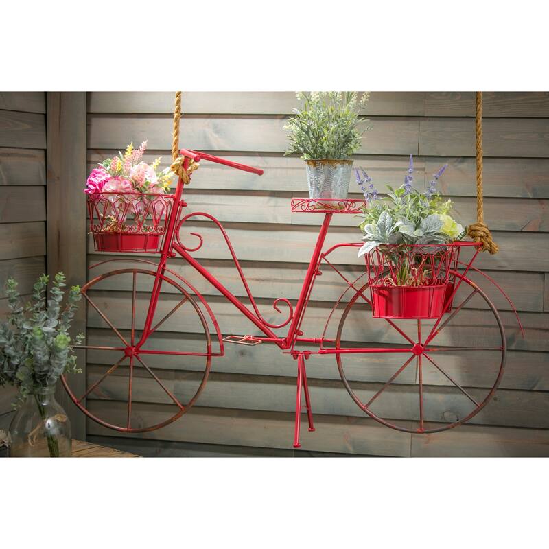 Red Metal Bicycle Planter