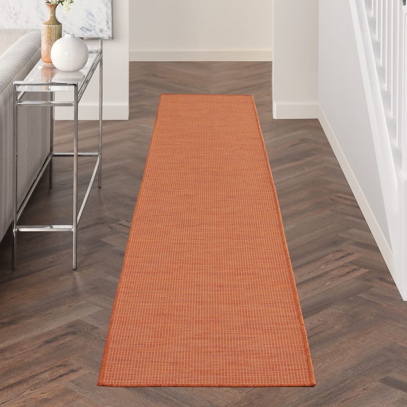 Nourison Positano Casual Modern Indoor/Outdoor Rug - 2'2" x 12' Runner - Terracotta