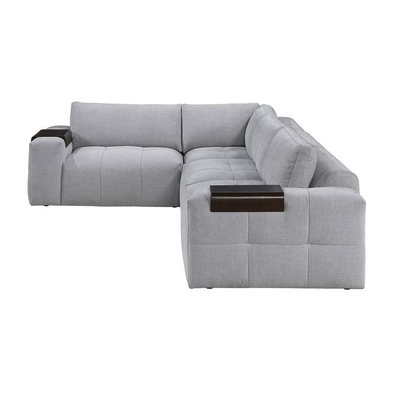 Mackay 143" Textured 4-Piece Modular Sectional Sofa with Armrest Tray