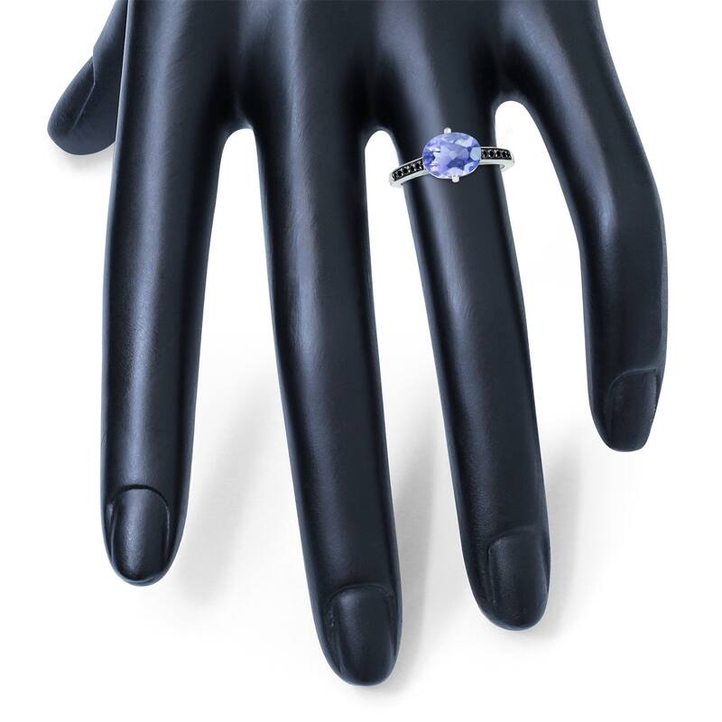 Marquee Jewels Tanzanite and Black Diamond Ring in 10K White Gold