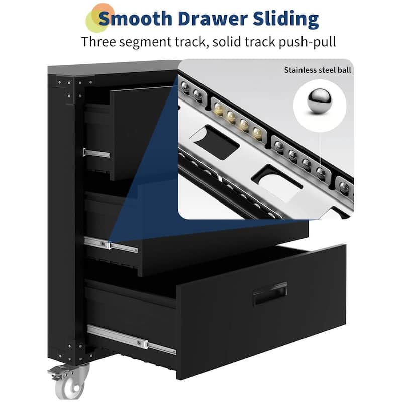 3-Drawer Rolling Tool Cabinet, Garage Storage for Warehouse - N/A