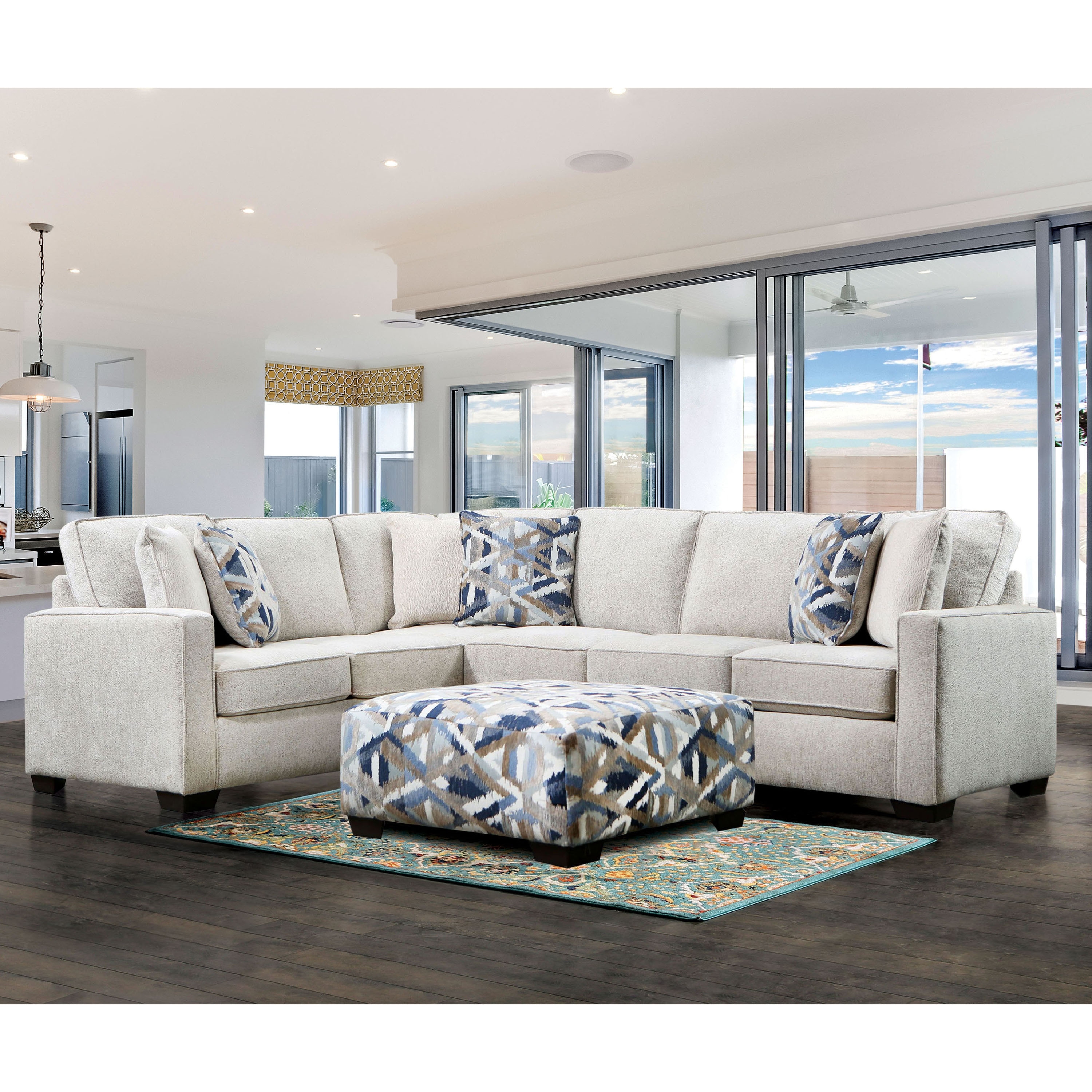 Furniture of America Tarkanian Contemporary Ivory Chenille Upholstered 2-Piece Sectional and Ottoman Set
