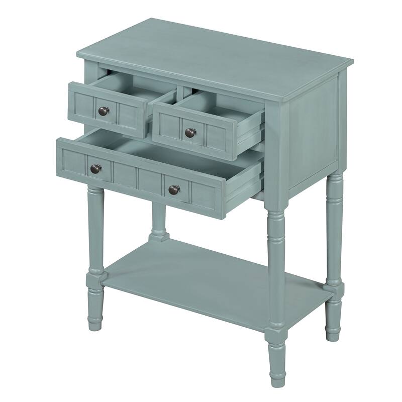 Narrow Console Table, Slim Sofa Table with Three Storage Drawers and Bottom Shelf for Living Room, Easy Assembly