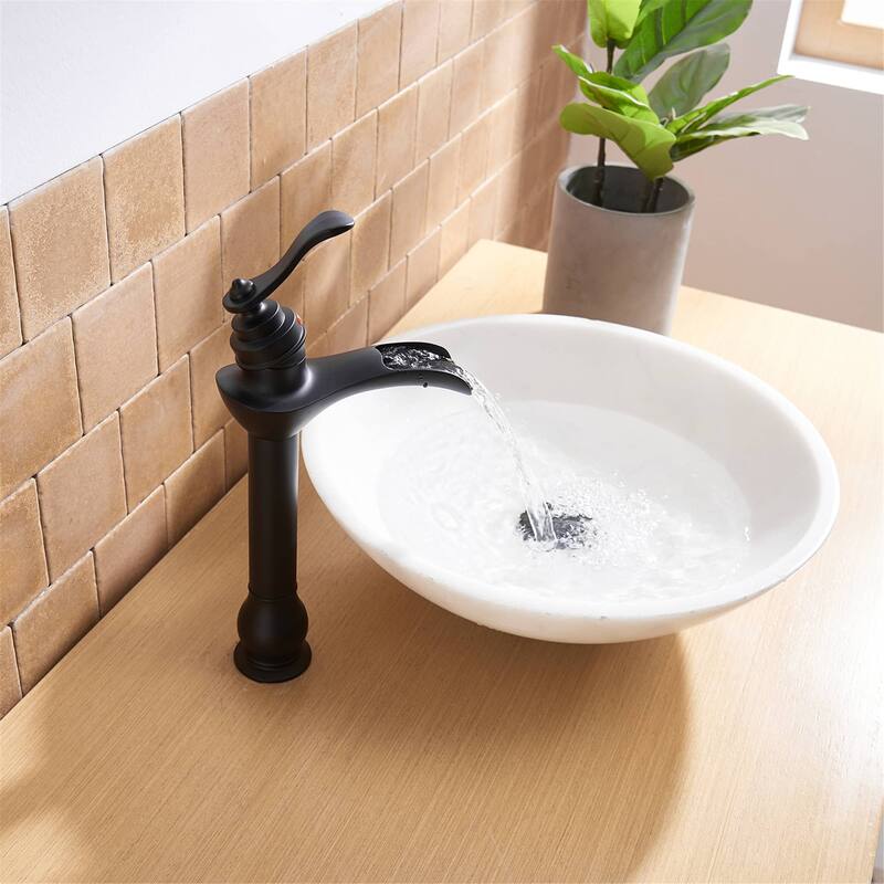 Waterfall Bathroom Vessel Faucet With Drain Assembly Single Handle Bathroom Vessel Sink Faucets One Hole High Taps With Valve