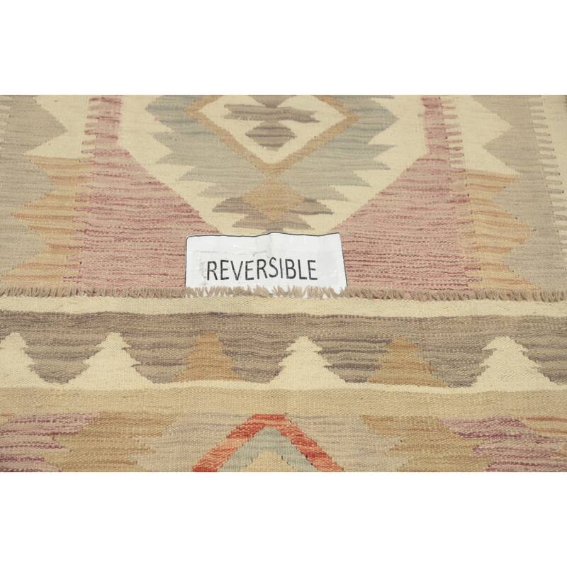 Hand Woven Oriental 100% Wool Carpet Southwestern Tribal Beige & Ivories Kilim Area Rug - 9' 0'' X 5' 11''
