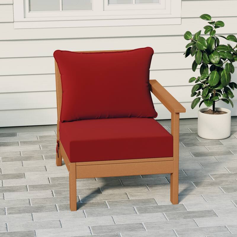 Birchwood All Weather HDPE Outdoor Patio Deep Seating Teak Right Arm Facing Chair With Cushions (1-Piece) - Teak/Red