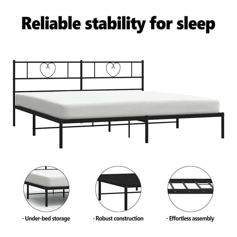 vidaXL California King Metal Bed with Headboard, Black, No Mattress