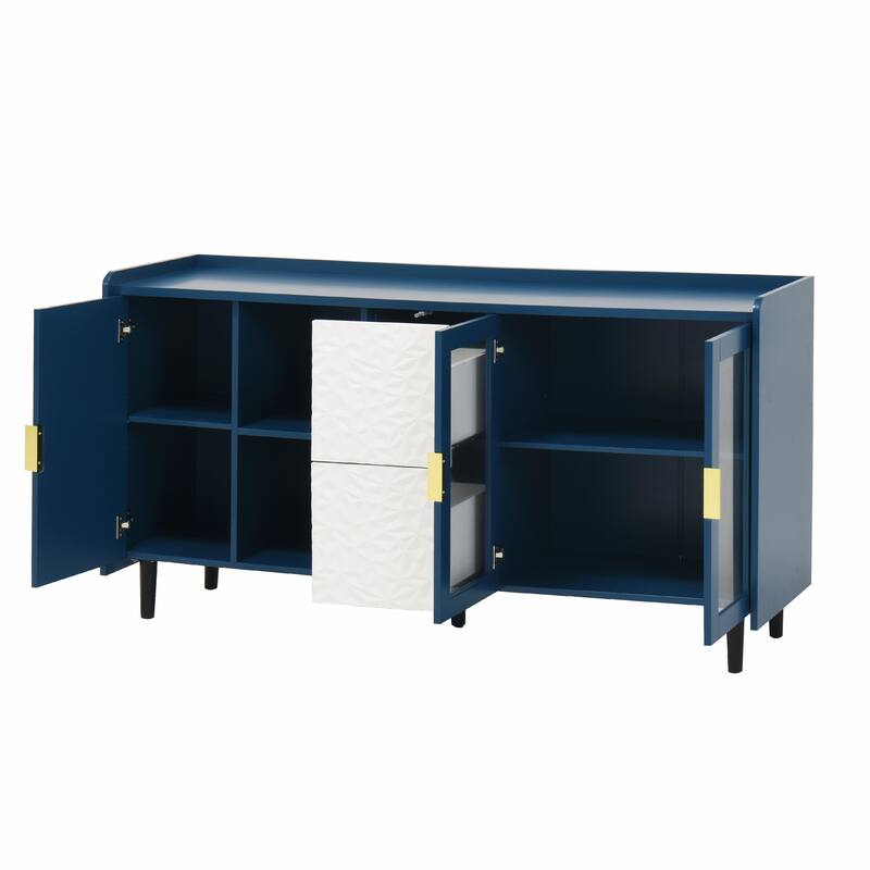 Modern Kitchen Pantry Storage Cabinet with Drawers and Glass Doors, Wood Buffet Table for Kitchen and Living Room